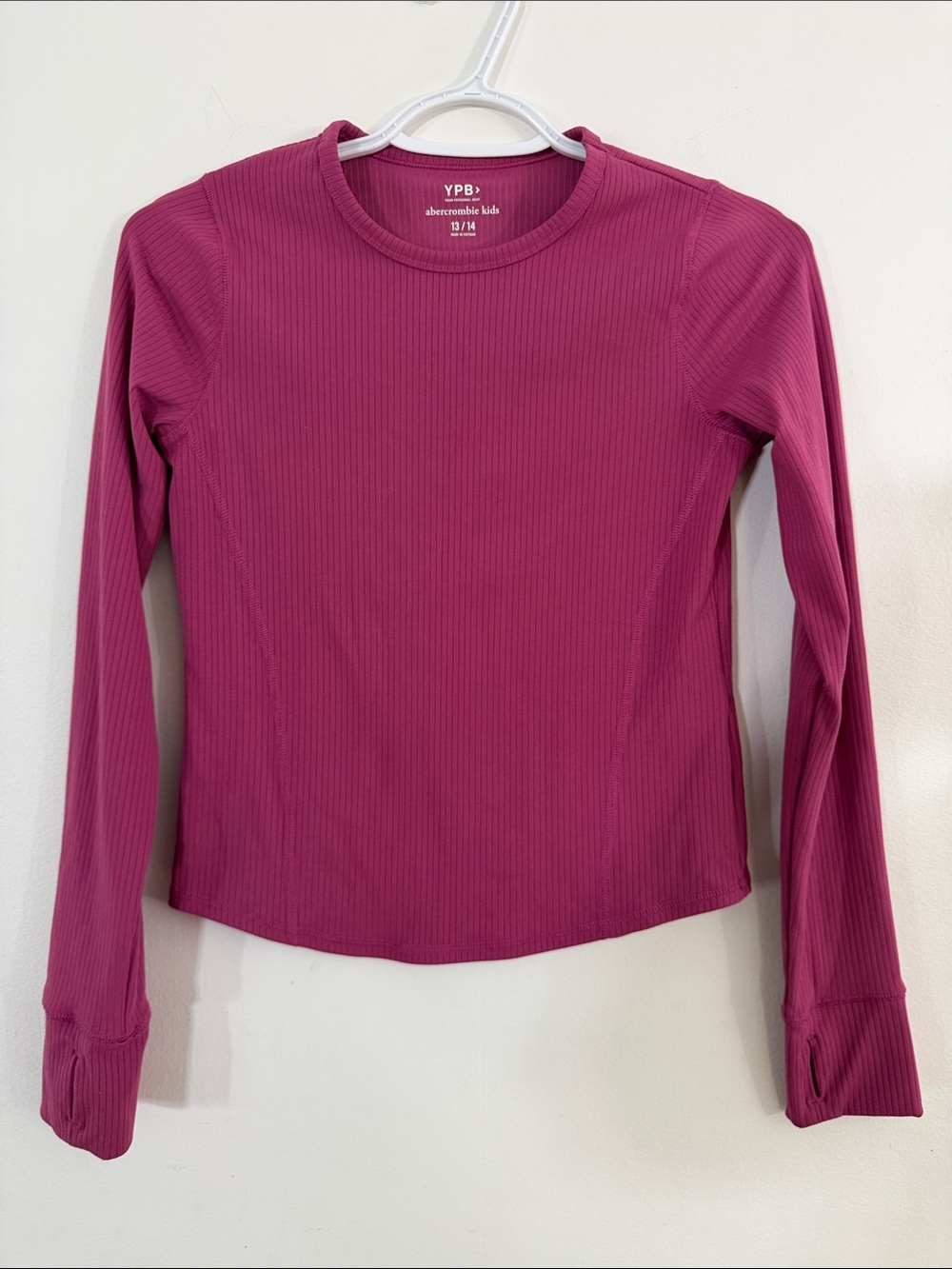 abercrombie kids Ribbed Long-Sleeve Crewneck Top - Berry
